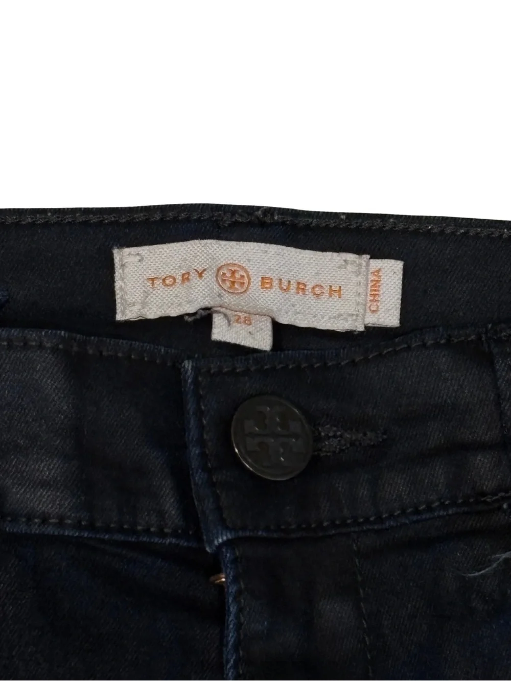 Tory Burch Black Skinny Jeans Wax Effect Coated Size 28